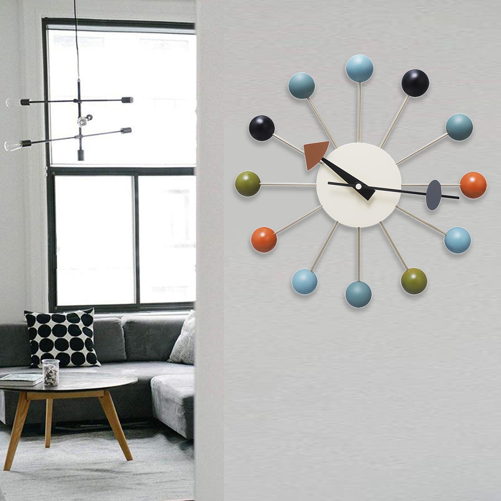 Wood Ball Wall Clock Non Ticking Silent Multicolor Decorative Clock 13 inch for Living Room Home Kitchen Bedroom Office
