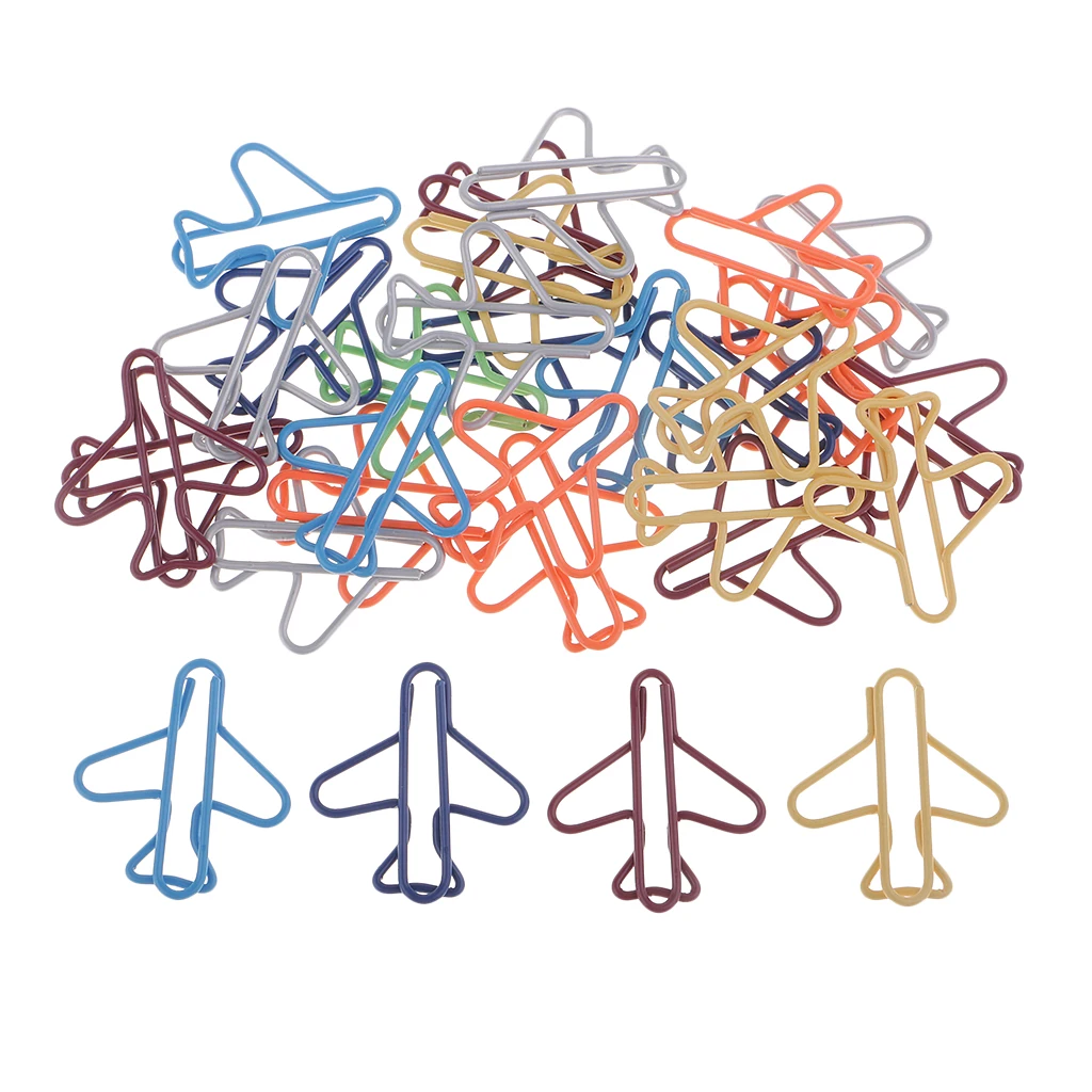30ocs Assorted Color Metal Airplane Shape Office Paper Clips Supplies