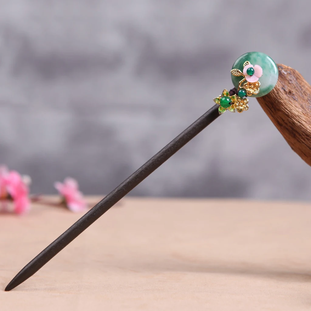 Band Round Jade & Flower Hair Stick Vintage Hair Chopsticks Hairpin Shinyon Pin