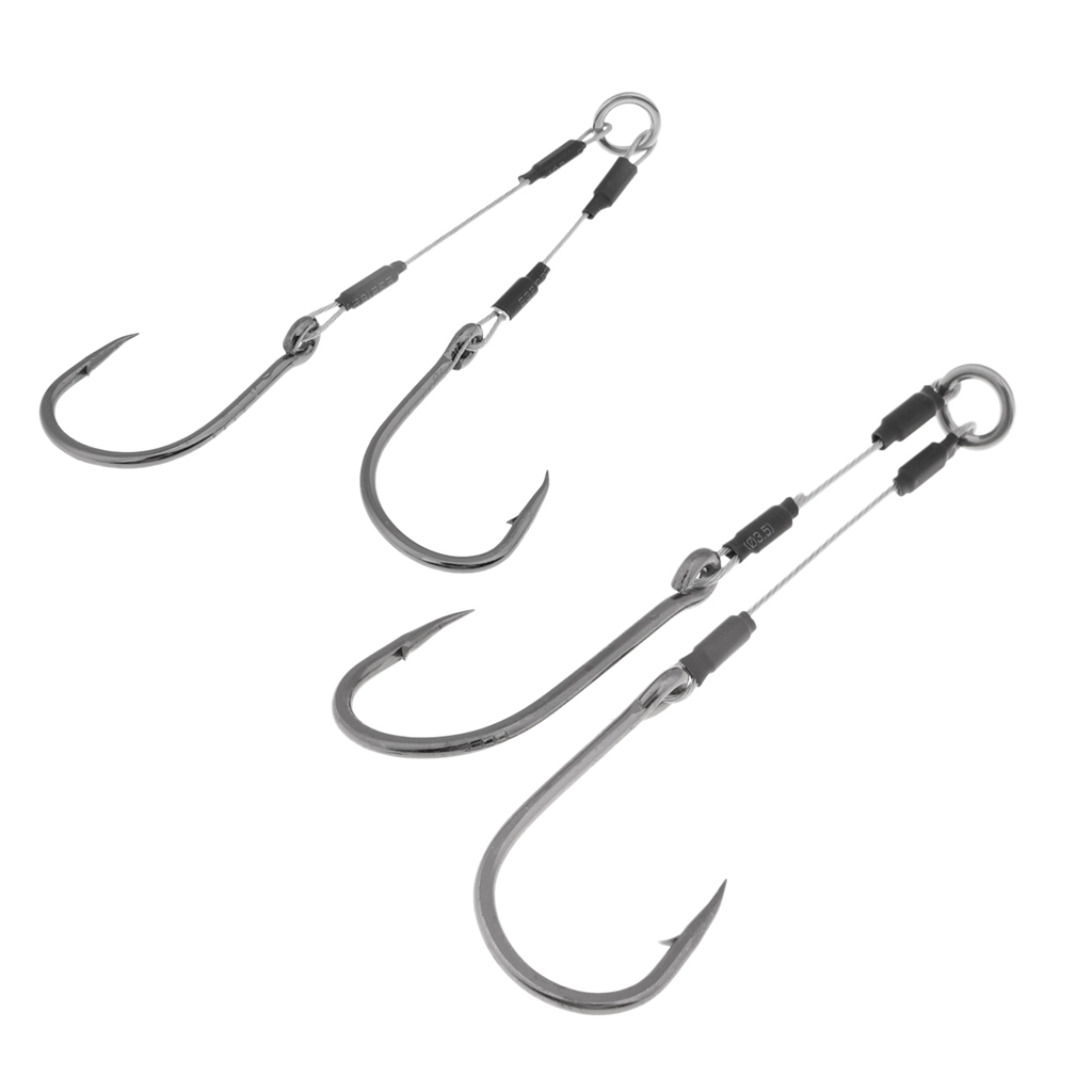 2pcs High-carbon Steel Dual Assist Hooks Jigging Fishing Hooks W/ Steel Line