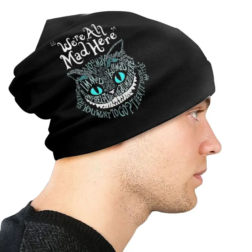 Cheshire Alice Cat We Re All Mad Here Wonderland Cap Skullies Beanies Hats Men Women's Female Winter Warm Bonnet Knitted Hat winter cap for men