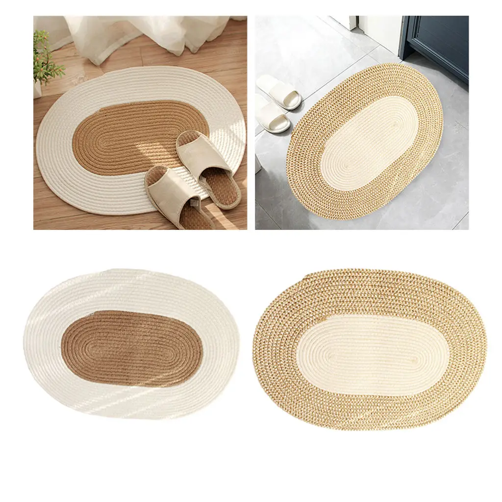 Cotton Linen 65x45cm Reversible Carpet Luxurious Jute Braided Rug Woven Bathroom Rug Door Mat Area Rugs