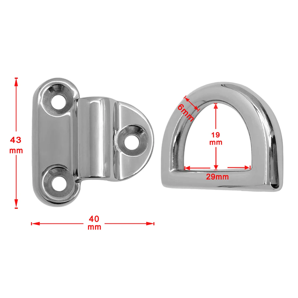 MagiDeal 6mm Folding Deck Pad Eyes / Lashing D Ring Tie Down Point Anchor Fixing Cleat Plate - Marine Grade 316 Stainless Steel