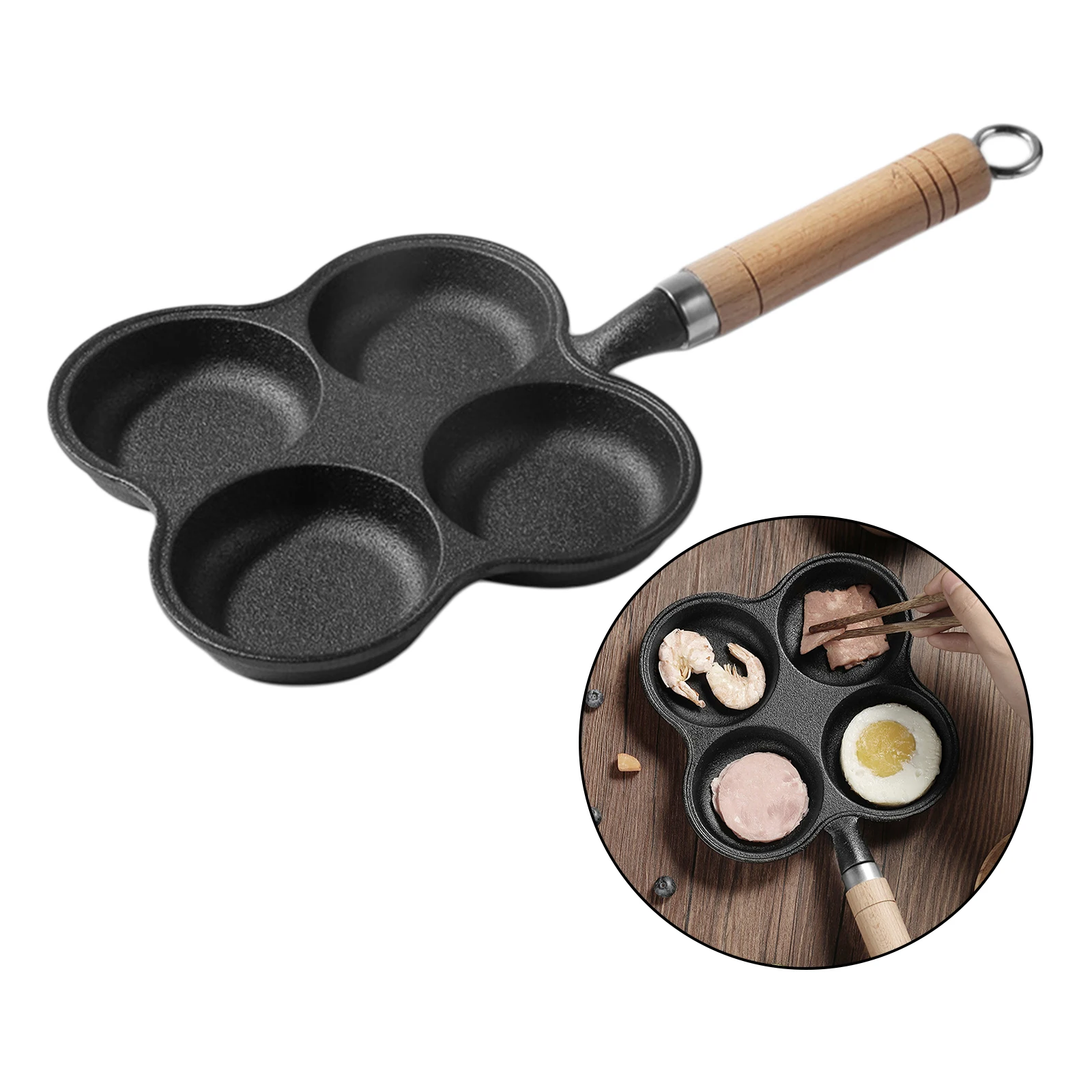 Compact 4-Cup Egg Frying Pan, Non Stick Egg Cooker Pan, Cast Iron Omelette Pancake Pans, 36x11cm Breakfast Cooking Omelet Burger