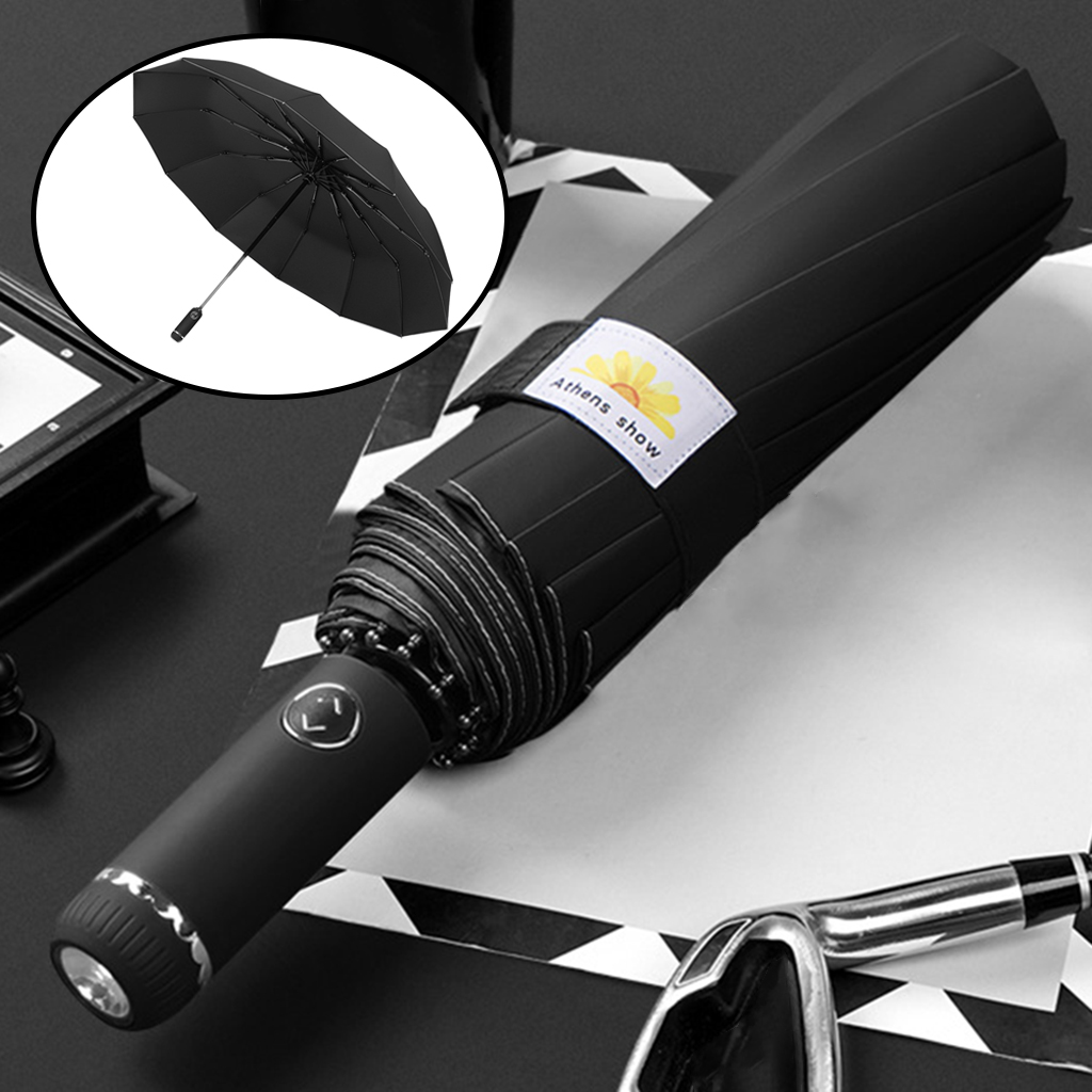 Portable Folding Umbrella for Rain Folable LED Flashlight Safety UV Protector Strong Umbrella For Men Women Camping Riding