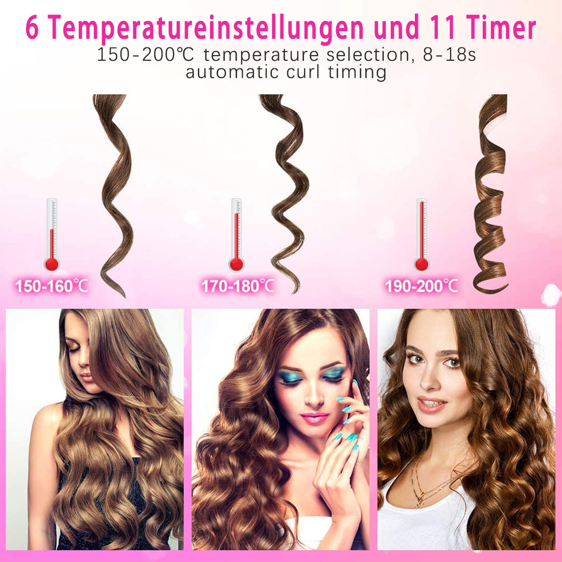 Automático sem Fio Modelador de Cabelo Lcd com 1 Pente + 2pc Cabelo Curling Ferro Portátil Recarregável Onda Styer Display Clipes Usb 4 styer display lcd com 1 pente + 2pc clipes