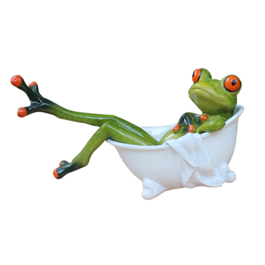 3D Frog With Bathtub Decoration Animal Resin Crafts Figurines Cute Crafts Toy Desktop Ornament