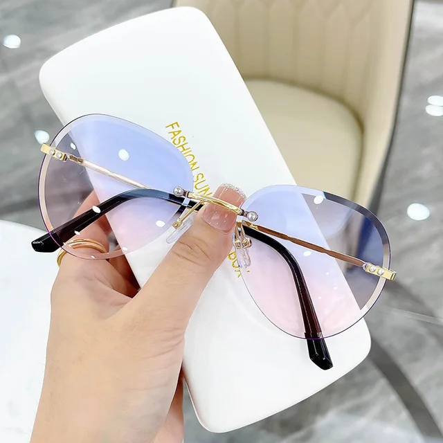 Rbrare New Rimless Sunglasses Women Large Frame Uv Protection
