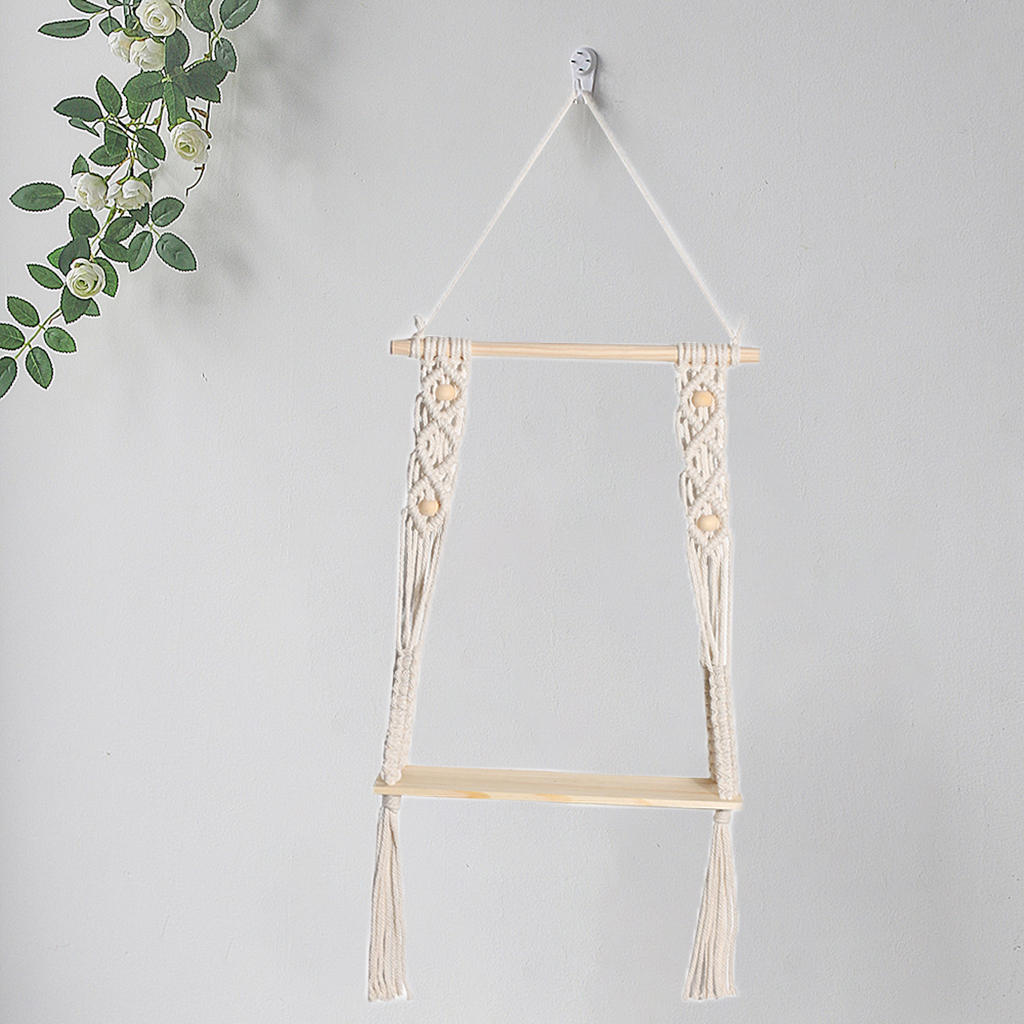 Chic Macrame Wall Hanging Shelf Woven Display Rack Home Storage Magazines Flower Pot Wood Shelf Hanger Organizer Decor