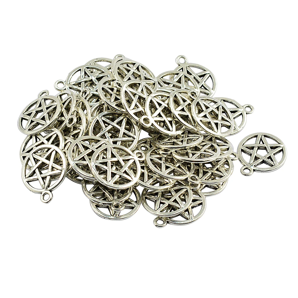 50-Piece Craft Supplies Small Antique Silver Charms Pendants Dangle Spacer Beads
