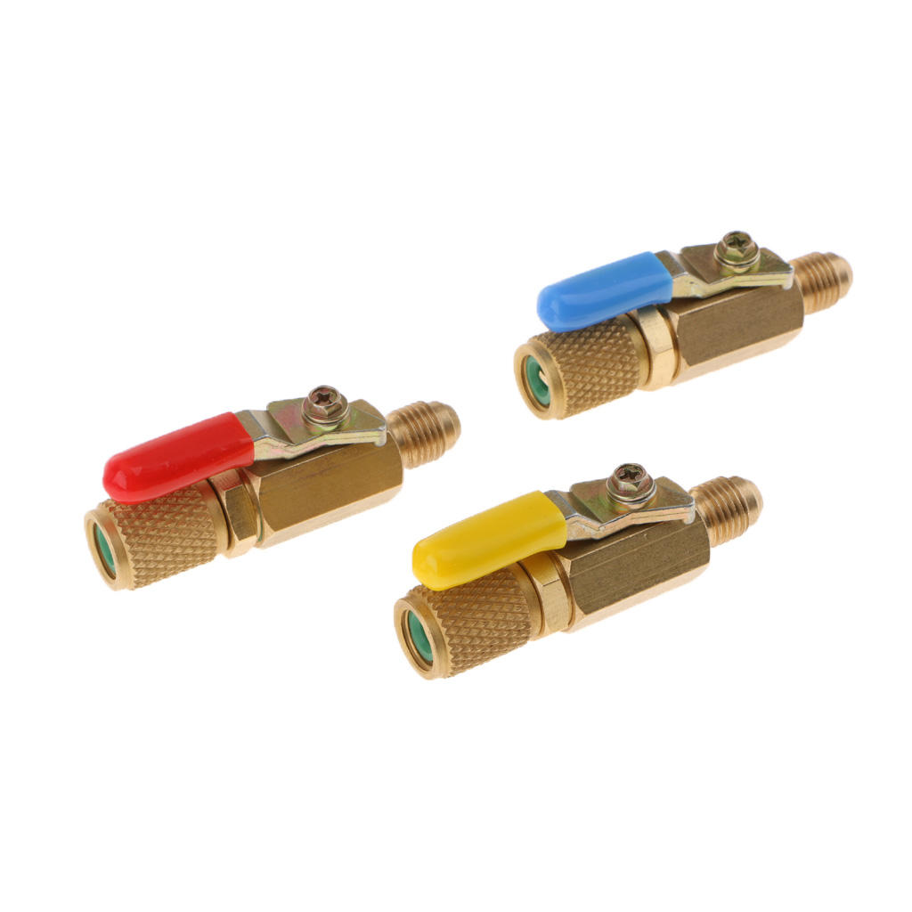 3 Pieces R410A R134A Shut Ball Valves for HVAC AC Refrigerant Charging Hose