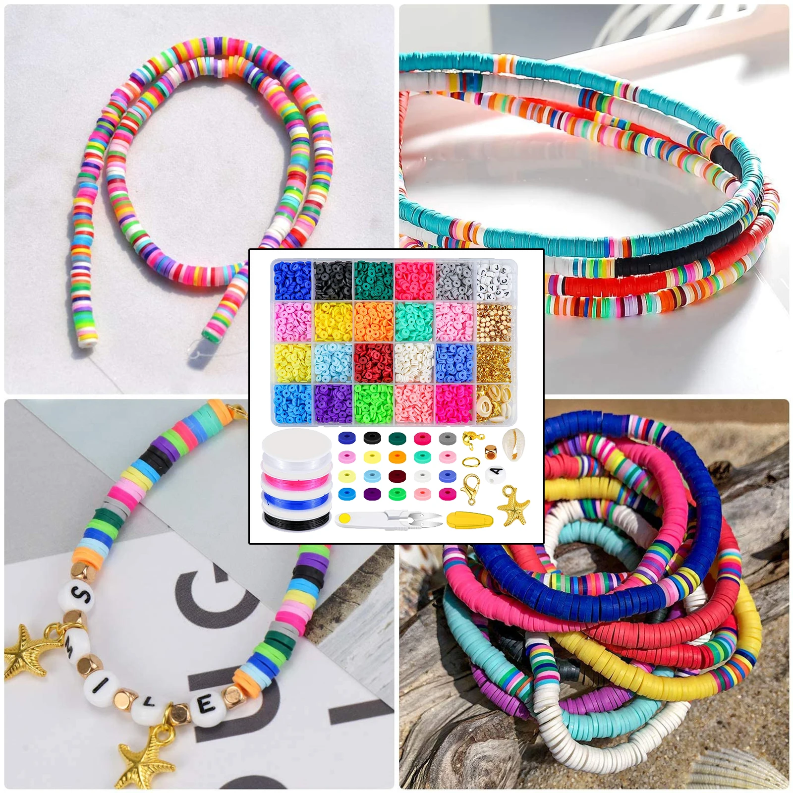 6mm Polymer Clay Beads Spacer DIY Bracelet Jewelry Making Earring Gifts Kit