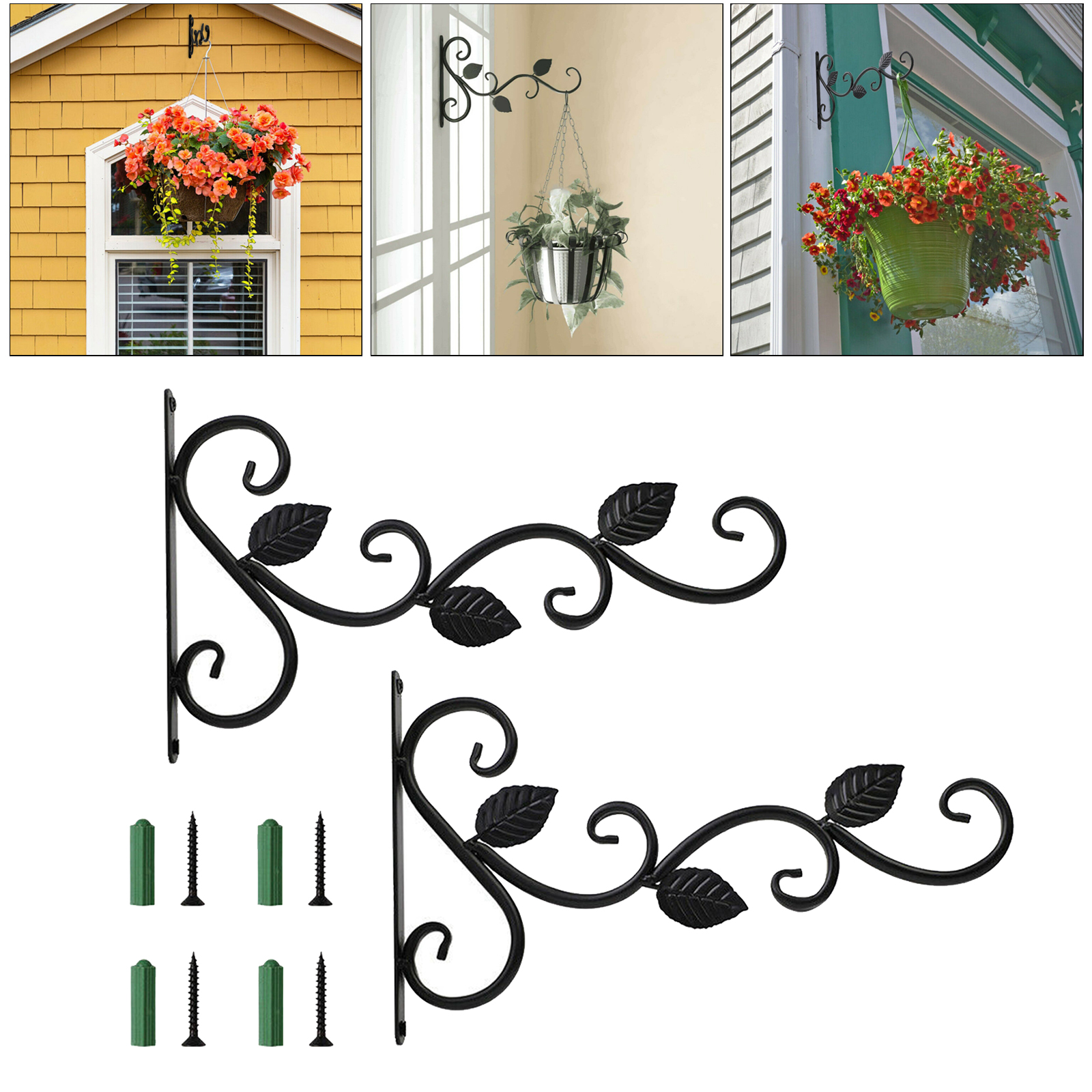 Heavy Duty Hanging Basket Brackets Leaf Shape Hooks Stand Flowerpot Holder Deck Porch Garage for Lanterns