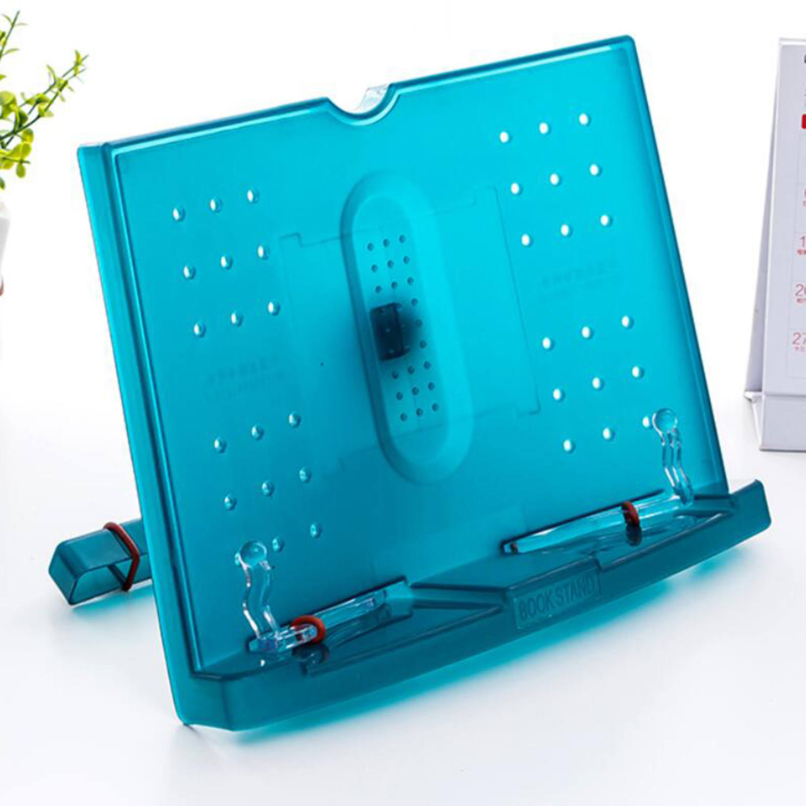 Plastic Book Stand Cookbook Holder with Page Clips Bookshelves Magazine Holder for Textbook Document Recipe Music Book