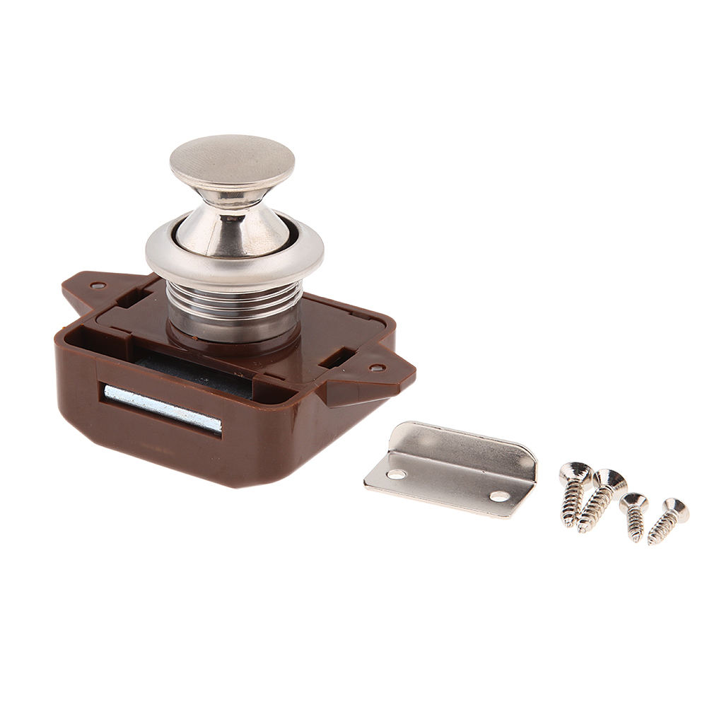 Brown Cupboard Drawer Push Button Door Lock Press Close Latch Catch Campervan