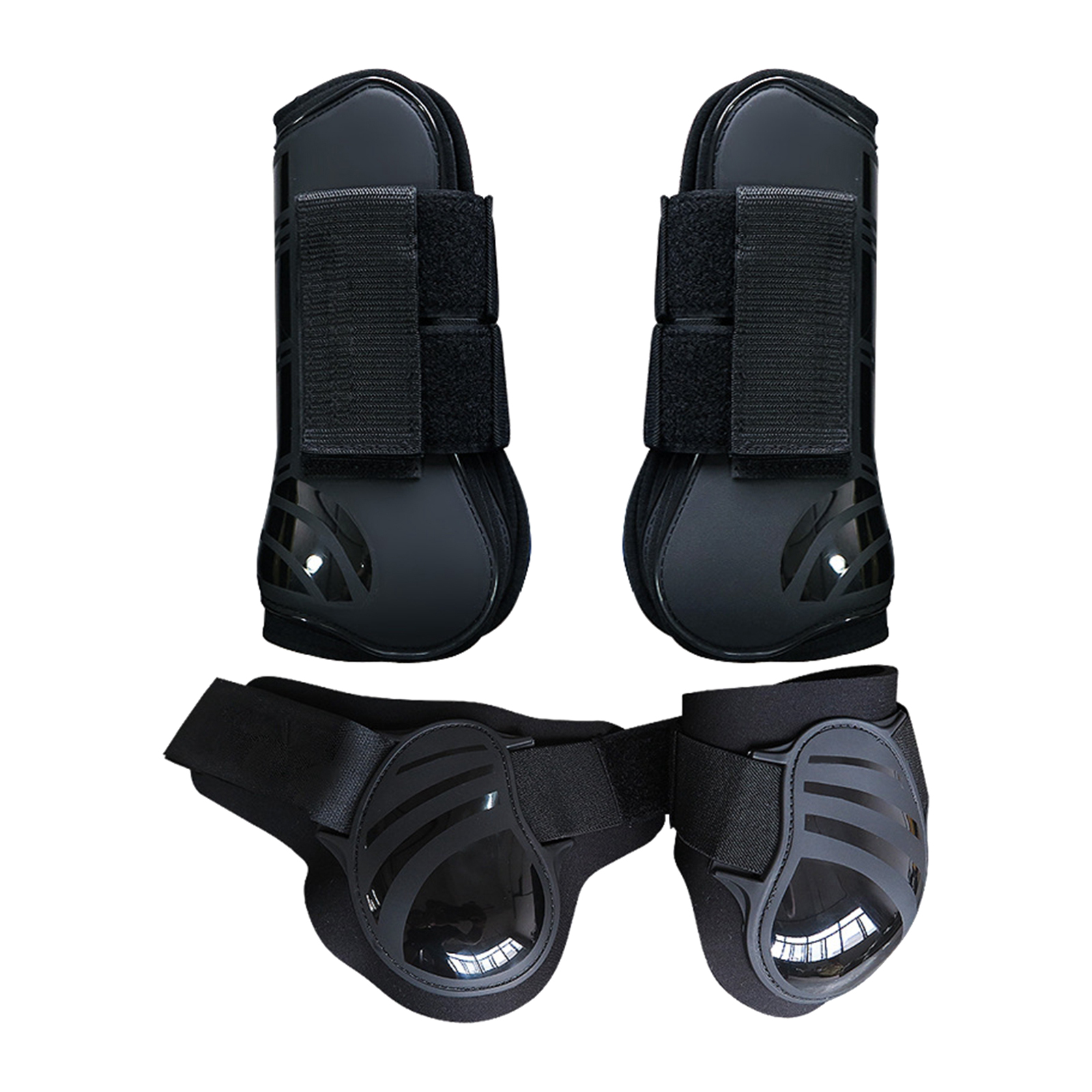 2 Pairs Horse Leg Guard Boots Front Hind Leg Tendon Protect Equestrian for Riding Training, PU Shell and High-Quality Neoprene