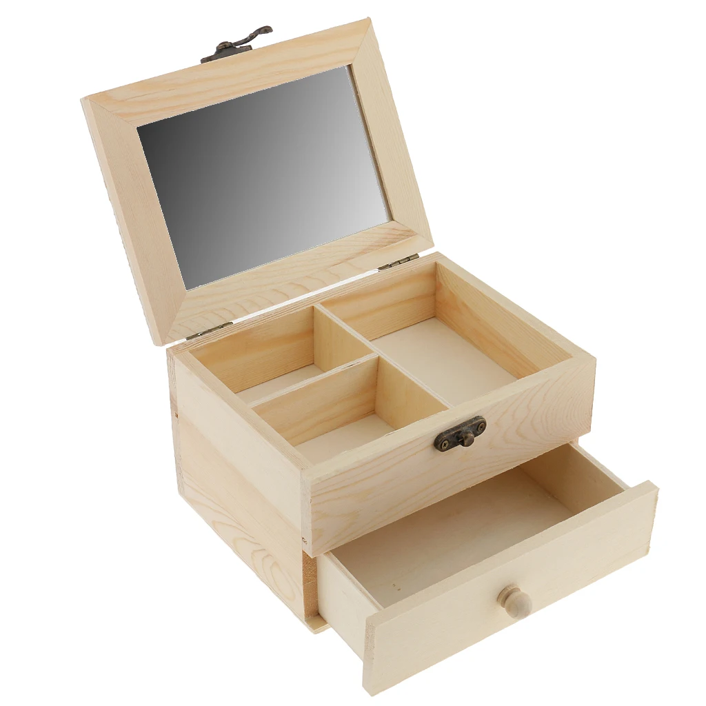 Portable Wooden Jewelry Box, Girls Jewelry Organizer, Mini Travel Case, Mirror, Watch Organizer, Lockable
