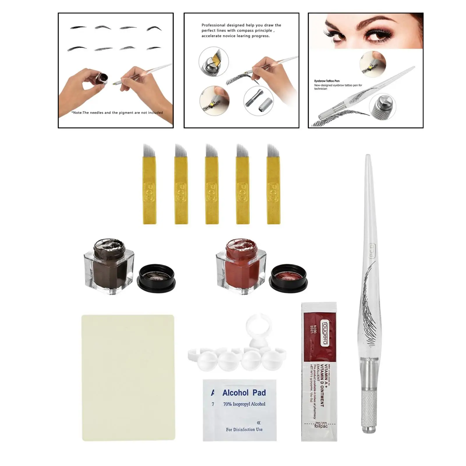Eyebrow Permanent Tattoo Kit Set Needle Pigment Ink Practise Skin Tools
