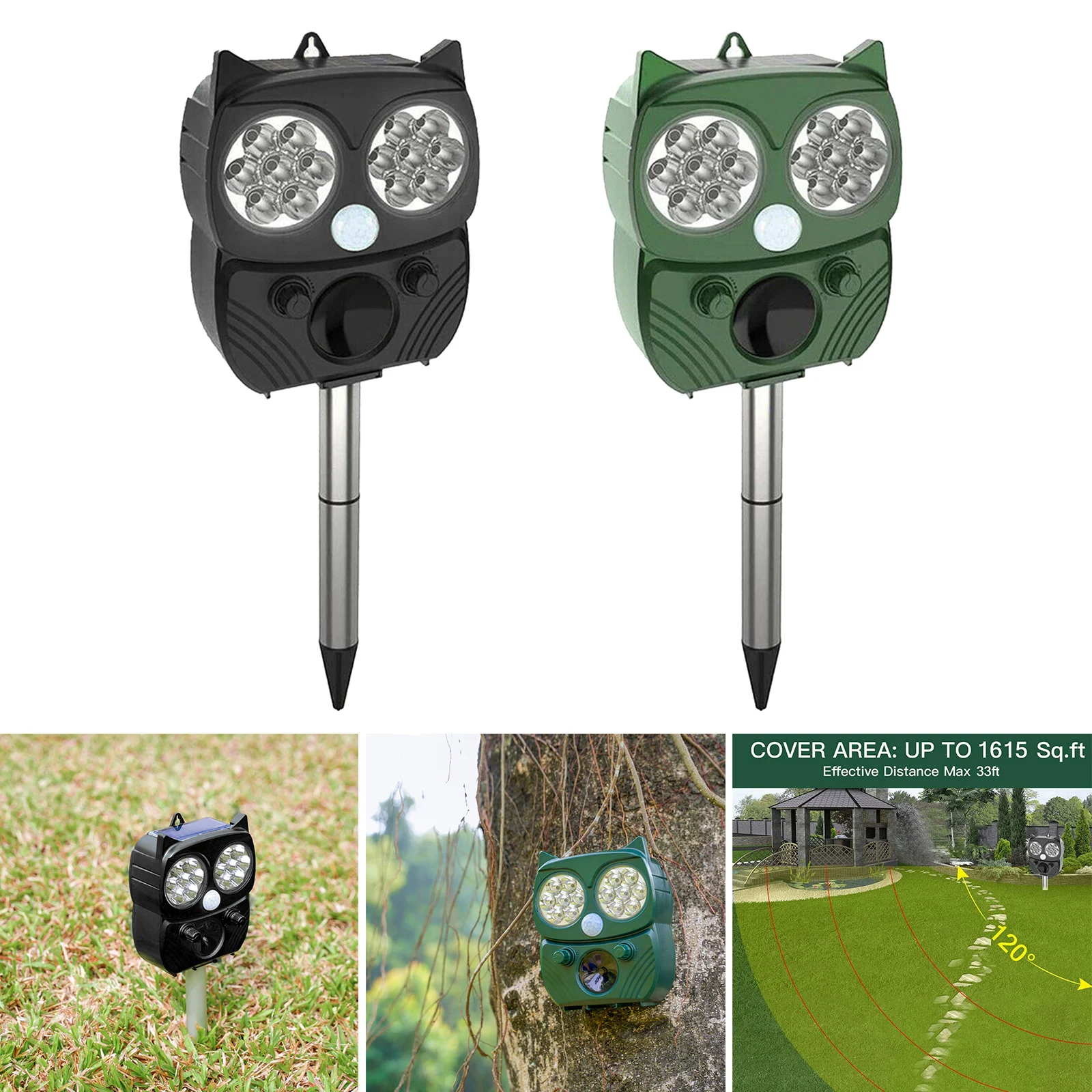 Outdoor Garden Solar Power Ultrasonic Animal Repeller IP66 Bird Dog Deer Rabbit Squirrel Raccoon Mice Protect Farm