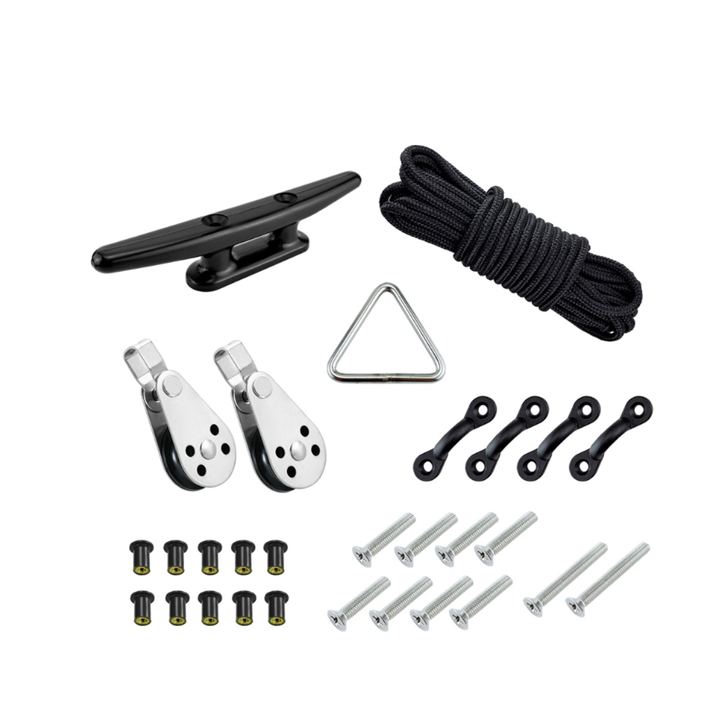  Kayak   Canoe   Anchor   Trolley   Kit   Rope   Cleat   Pully   Block   w /  9 . 1m   Rope   Sturdy 