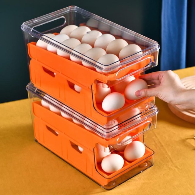 Automatic Egg Holder Rack, Slide-Type, Double-Layer Fridge Storage