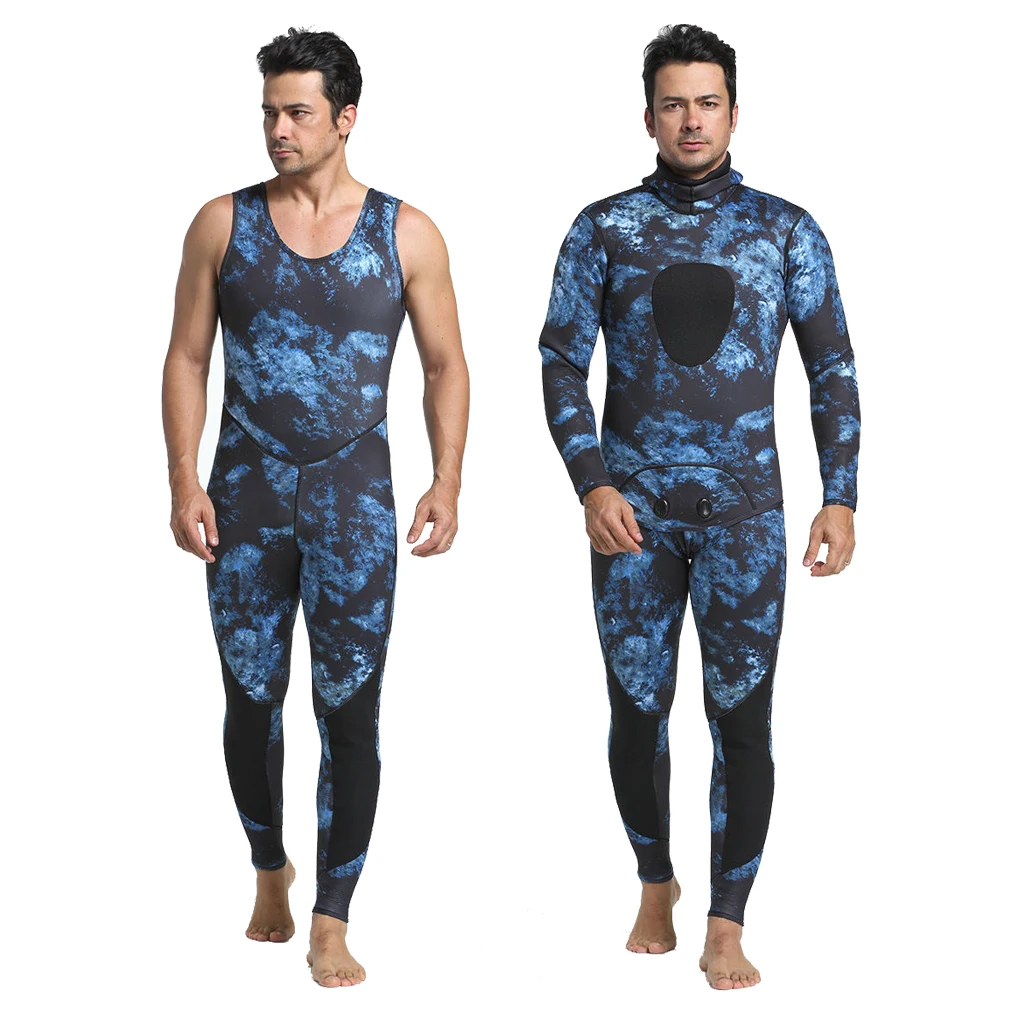 3mm Camouflage Neoprene Spearfishing Wetsuits 2-Pieces Hooded Scuba Diving Suit for Men Women - Choose of Sizes
