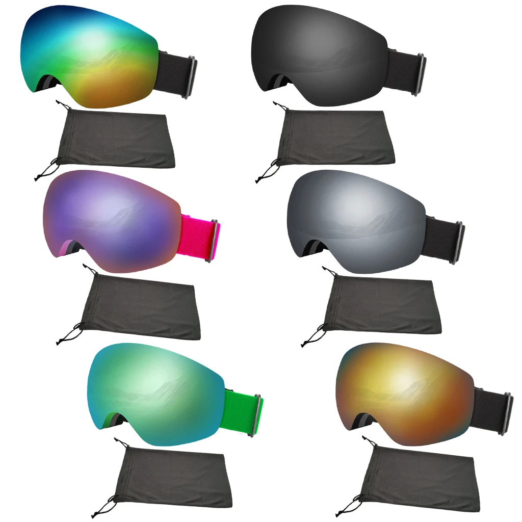 Snowboard Goggles Winter Sports UV Prevent Anti-fog Sunglasses with Spherical Lens for Mens Womans with Storage Bag