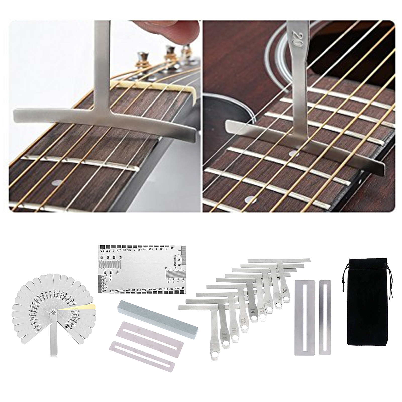 Guitar Luthier Tools Luthier Measuring Tools Set Guitar Set Up Kit Including Radial Ruler Measuring T-shaped and Feeler Gauge