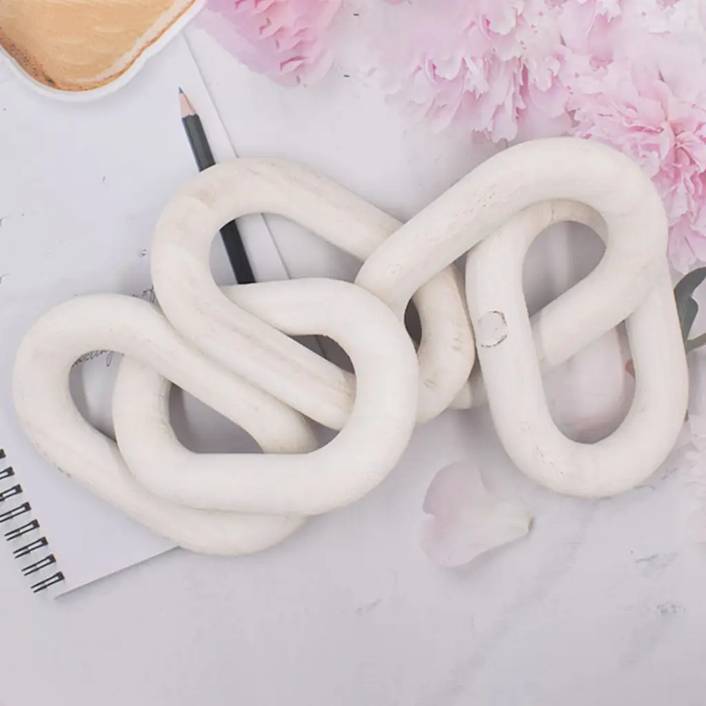 Modern Wood Chain Link Craft Bohemian Decoration Art 5-Link Chain Ornament for Country Farmhouse Living Room Tray Coffee