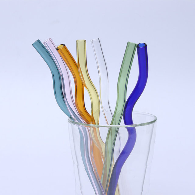 200*8mm Korean ins Style Color Thick Glass Straw Clear Creative  Heat-resistant High Borosilicate Crystal Straw Straight Bend