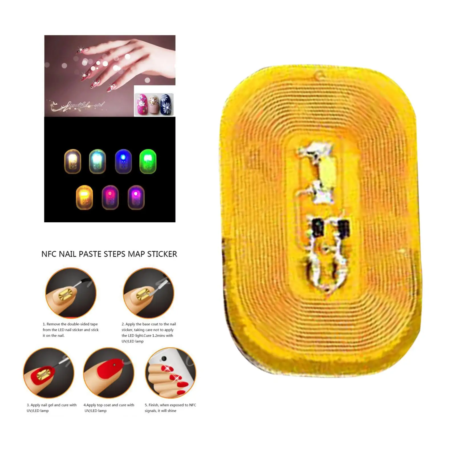 Women DIY Luminous NFC Nail Sticker Phone Chip Manicure White