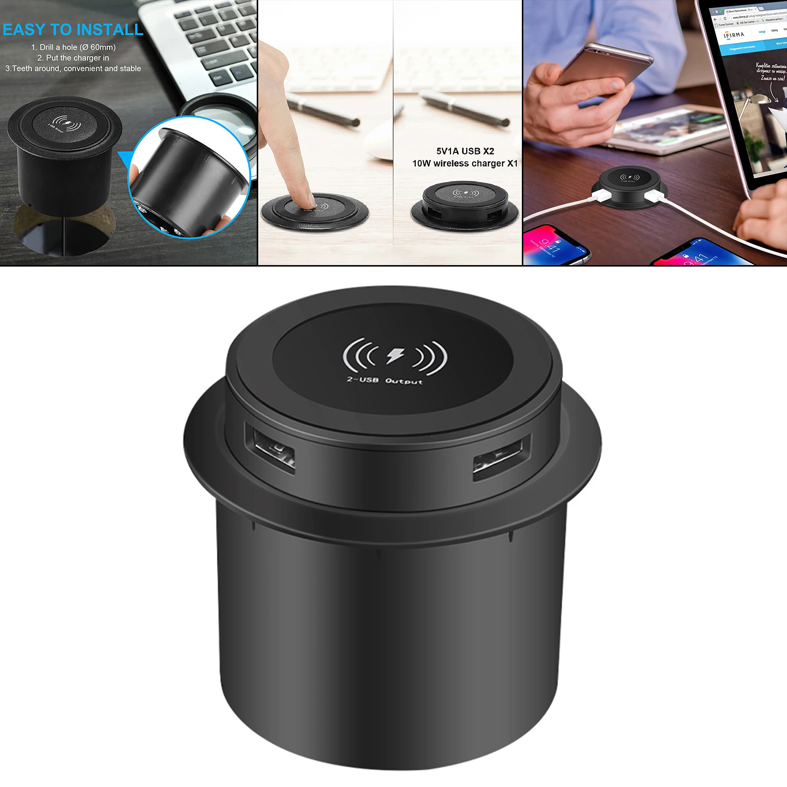 Qi Wireless Charger Universal Fast Charging Embedded for Desk Bedside Coffee Shop Cell Phones Earphone