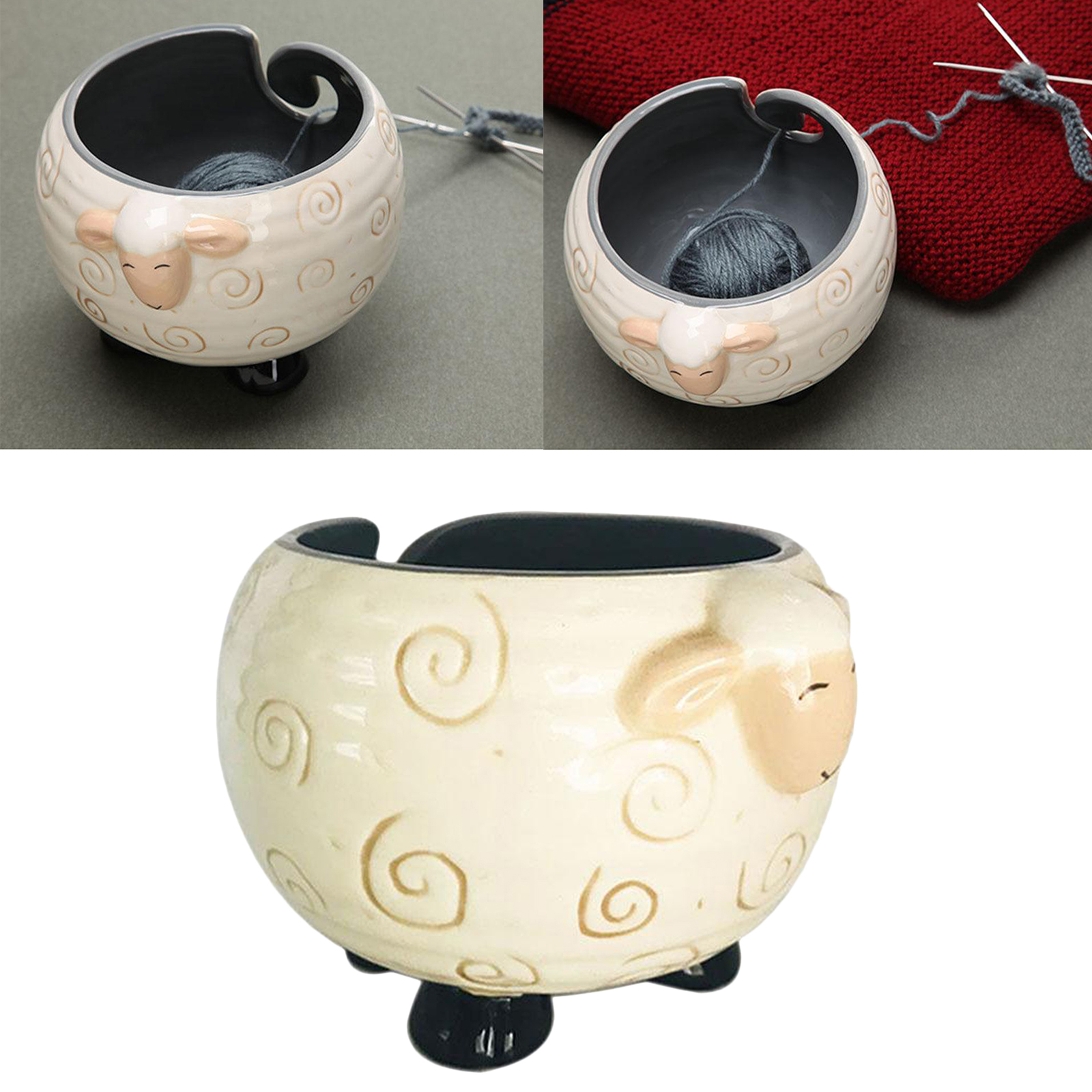 Ceramic Yarn Bowl Crocheting  Holder Adorable Needlecraft Storage Bowl