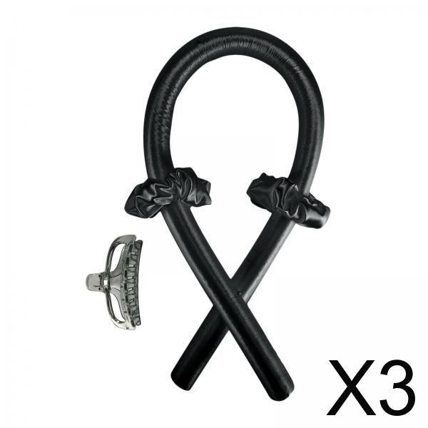3x Heatless Curling Rod Headband Silk Ribbon Curler Women Formers DIY Black No Heat Roller Silk Hair Rollers