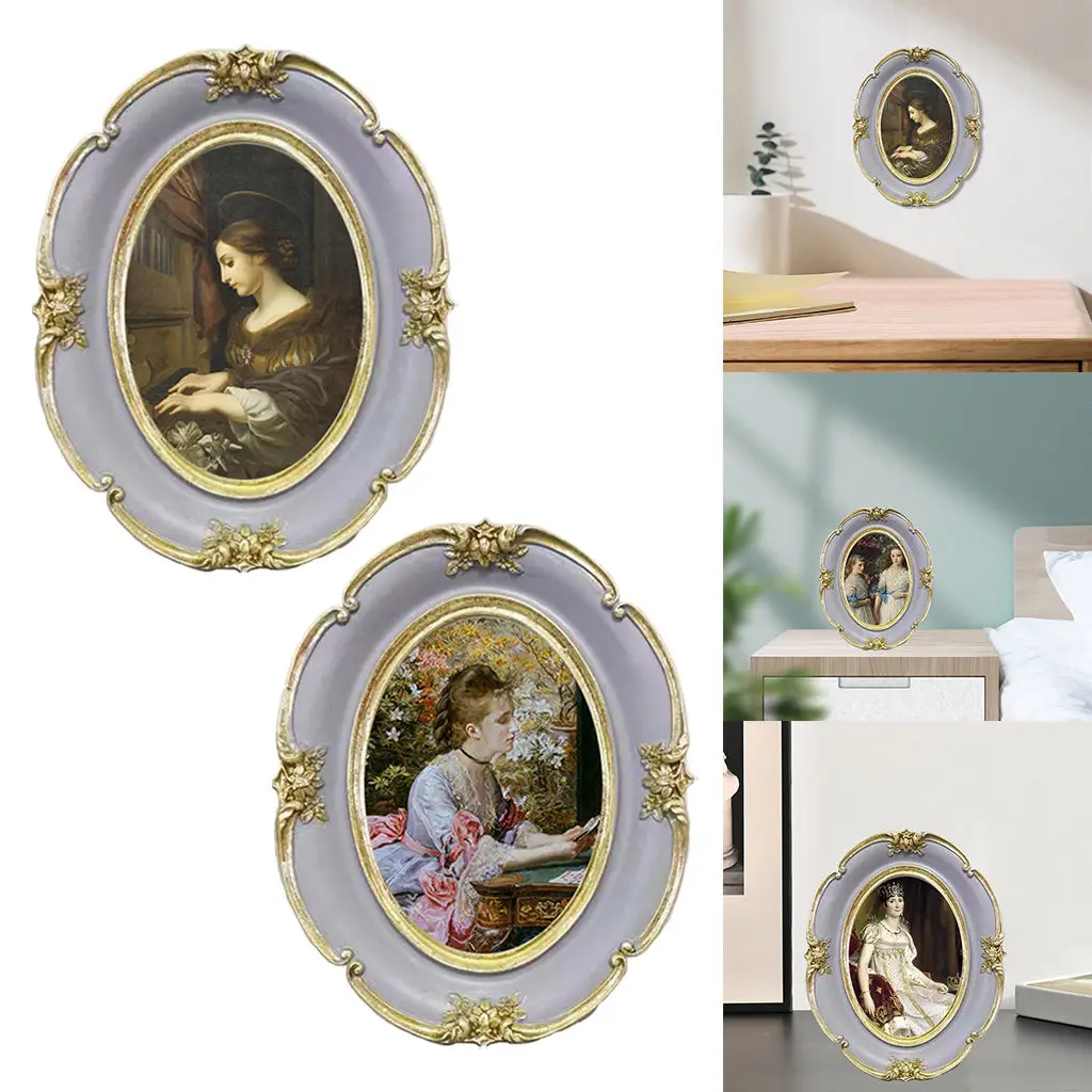 Vintage Baroque Oval Photo Frame Antique Table Resin Decoration Ornate Textured Picture Frame for Home Decor European Style