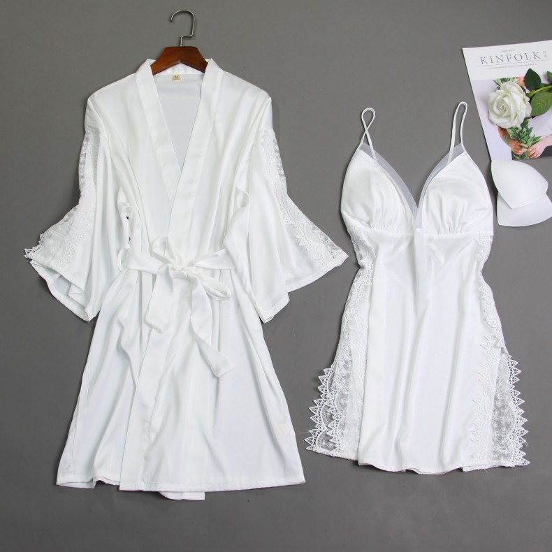 Waliicorners Bathrobe Gown Nightwear Homewear Satin Bridesmaid Sleepwear Lace Intimate Lingerie 24 H57febee765dd446da8afe13131725488a
