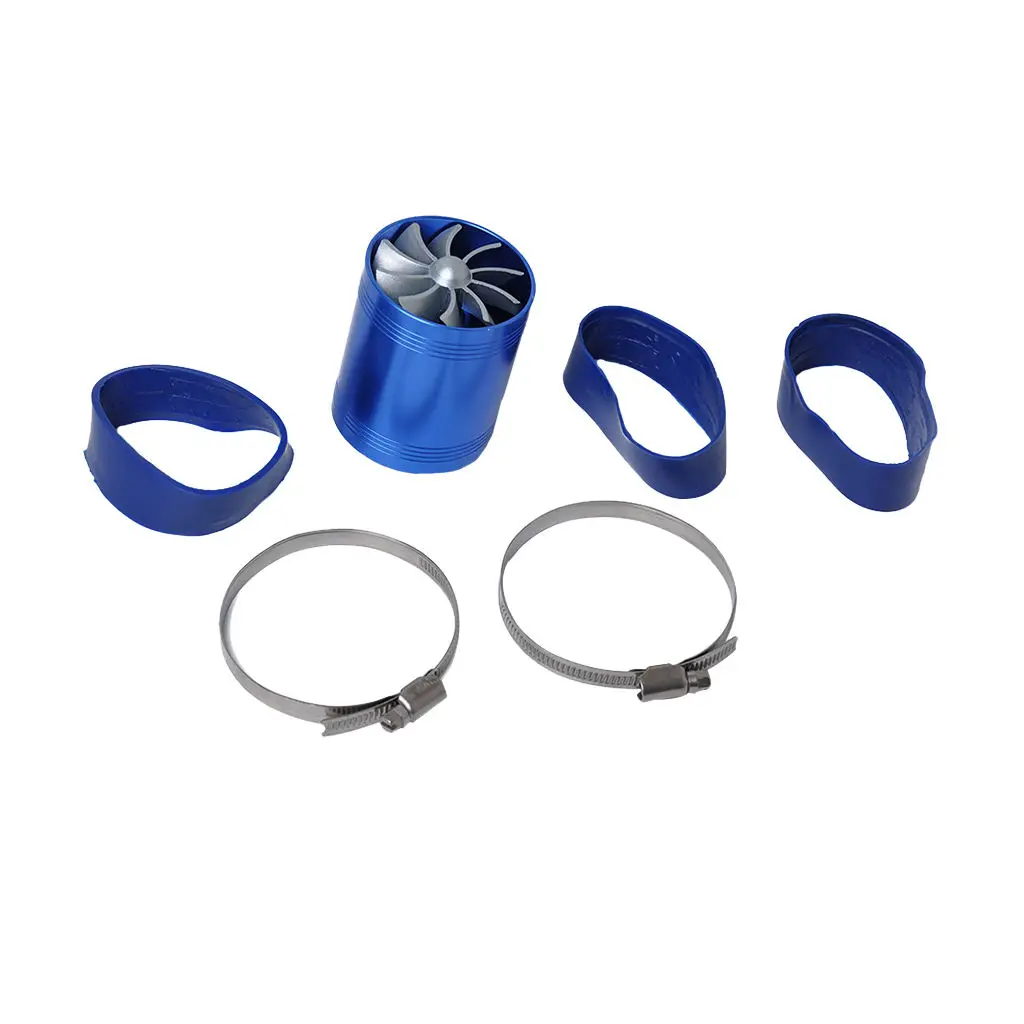 Racing Short Ram/Cold Air Intake Turbonator 3in Dual Fan Gas Fuel Saver Blue Auto Replacement Parts