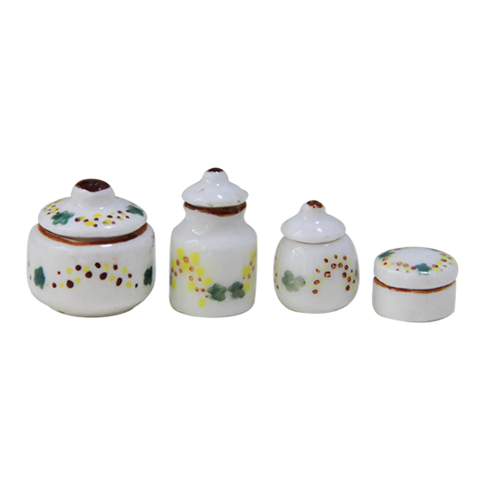 4pcs 1/12 Dollhouse Miniature Porcelain Pots Set Kitchen Seasoning Jars for