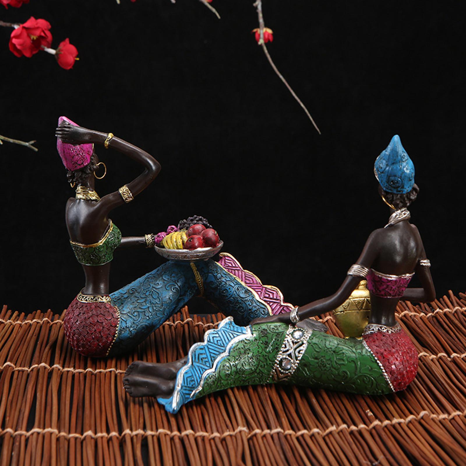 Tribal Lady Sculpture Bookshelf Woman Statues Figurine Ornaments Collections