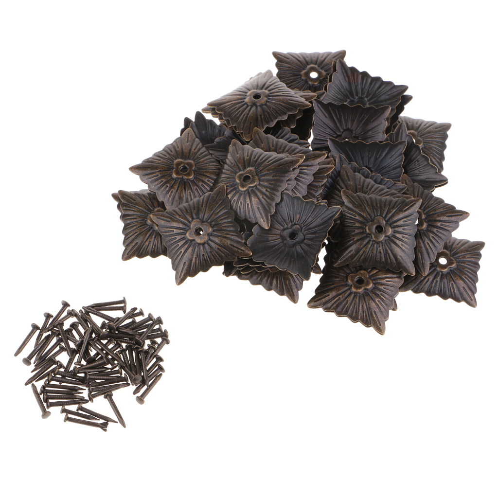 50 Pieces Vintage Square Flower Design Iron Tack Nails Stud Pins Sofa Furniture Wall Upholstery Sofa Door Decoration