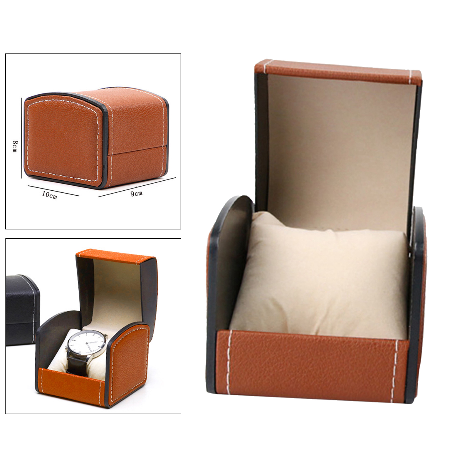 Classic PU Leather Watch Case Storage Holder Organizer Jewelry Box Gift 3.5x4x3inches