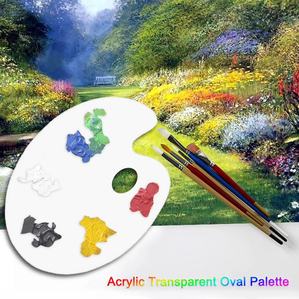 MIKI-Z Deluxe Plastic Clear Oval Palette Acrylic Easy Clean Transparent Artist Paint Mixing Watercolor Gouache Paint Palette 