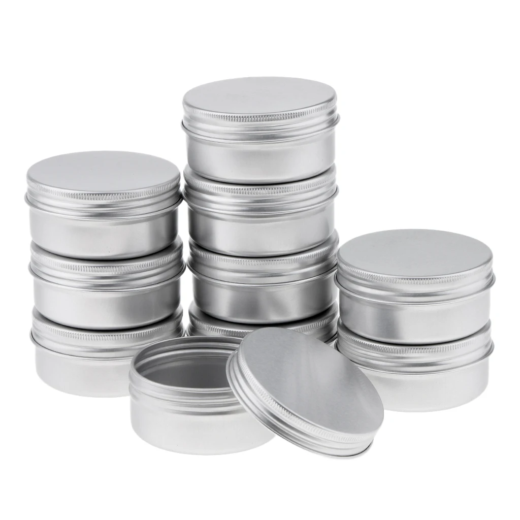 10Pcs 50ml Empty Round Aluminum Cosmetic Lip Balm Salves Containers Jars Tin
