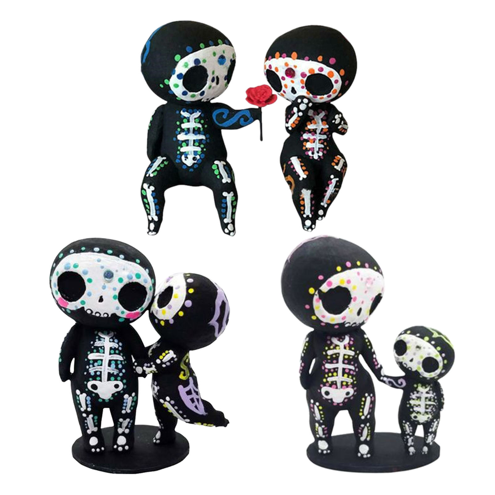 Cute Resin Sugar Skull Figurine Hand-painted Skull Head Skeleton Statue Crafts Room Desk Decor Gift