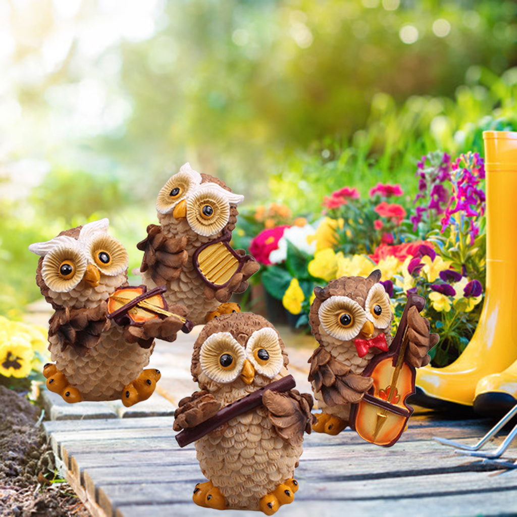 4Pce Owl Statue Outdoor Garden Resin Sculpture Lawn Patio Dollhouse Decor