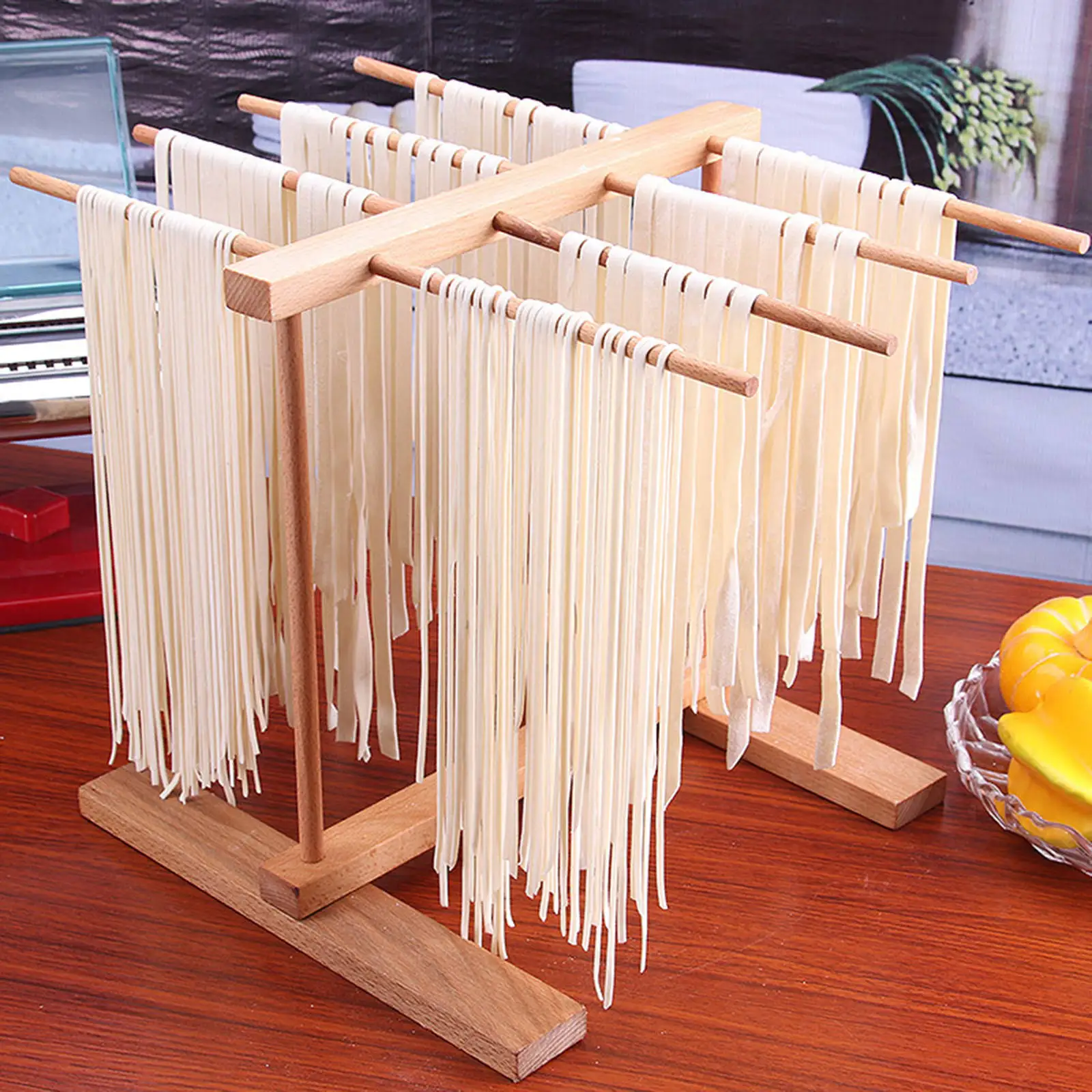 Drying Rack 8 Rows Natural Matrial Beechwood Stand Cooking Tools Pasta Maker Hanger Rack Dryer for Spaghetti Noodles Kitchen