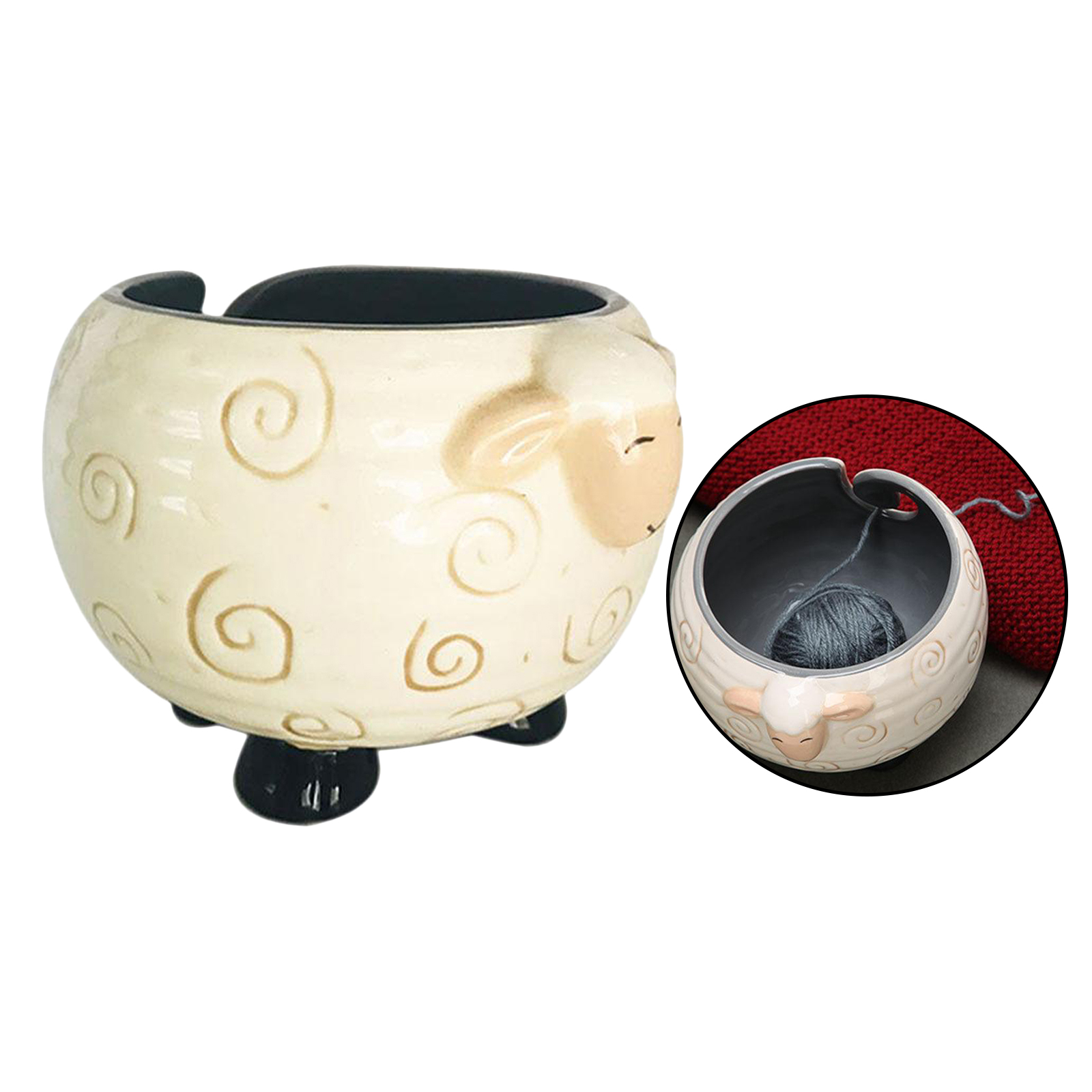 Ceramic Yarn Bowl Crocheting  Holder Adorable Needlecraft Storage Bowl