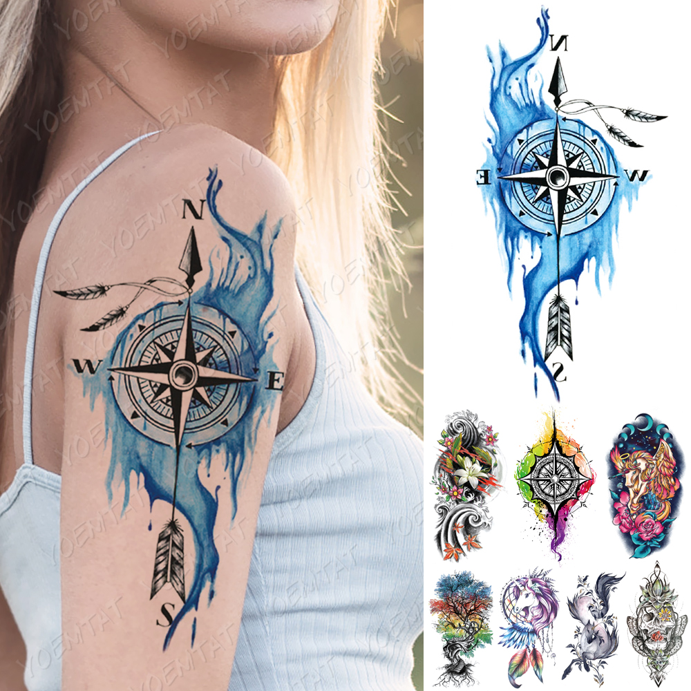 Best of Waterproof Temporary Tattoo Sticker Blue Compass Arrow Unicorn Tattoos Tree Lily Body Art Arm Fake Sleeve Tatoo Women Men Reviews & Tips