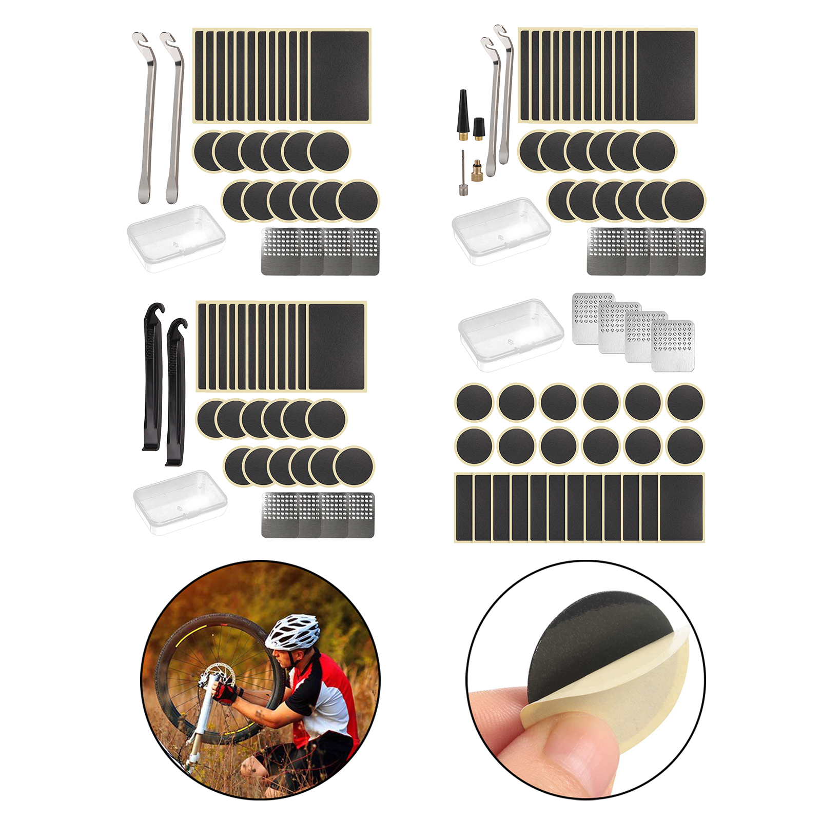 Glueless Bike Tire Puncture Repair Patch Kit – Adhesive Patches & Scuffer for Bicycle Inner Tube Repair for Road Mountain Bike