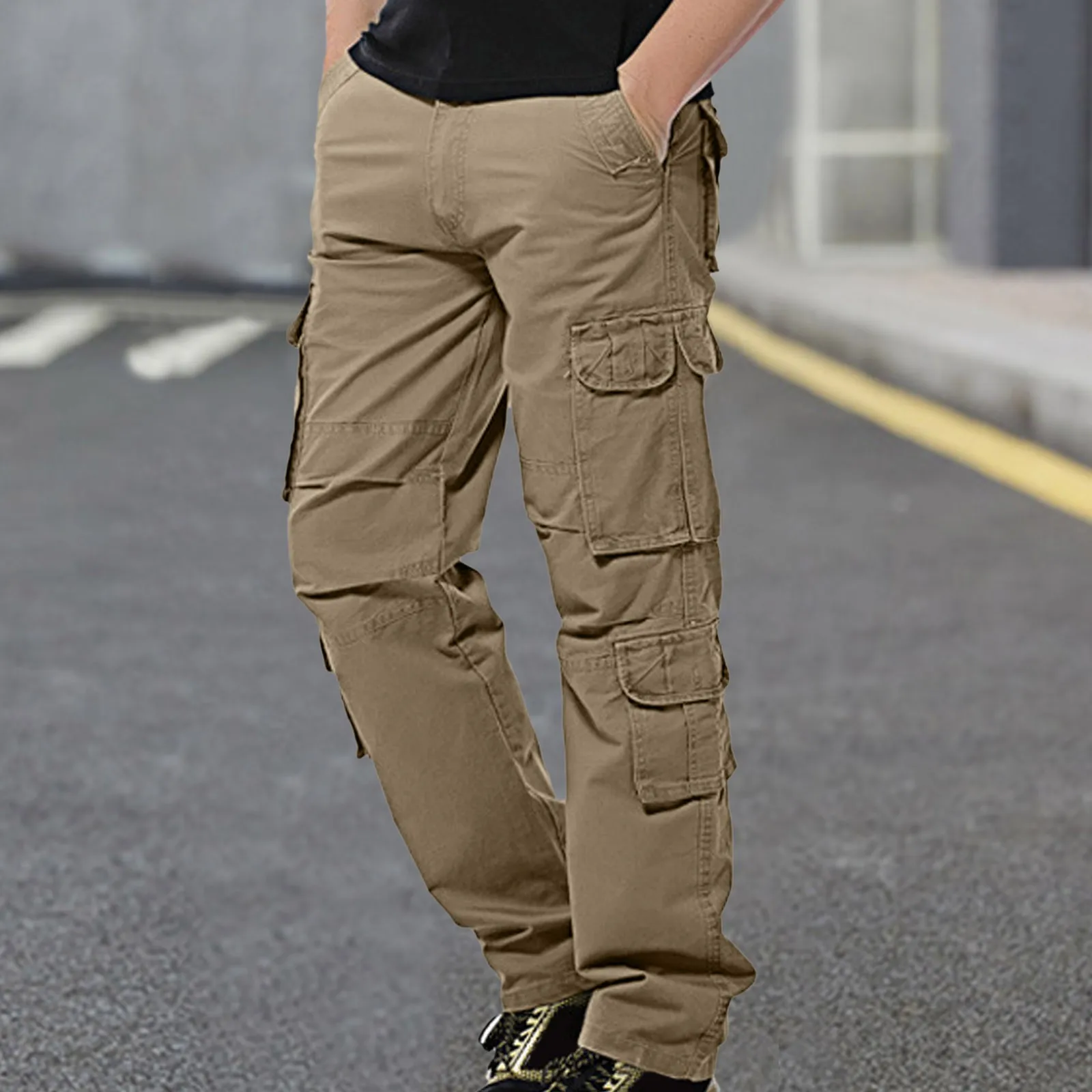Men Cargo Pants Relaxed Fit Solid Color High Waist Zipper Cargo Trousers  With Multi pocket Outdoor Tactical Pantalon Homme|Quần dài tập thể dục| -  AliExpress